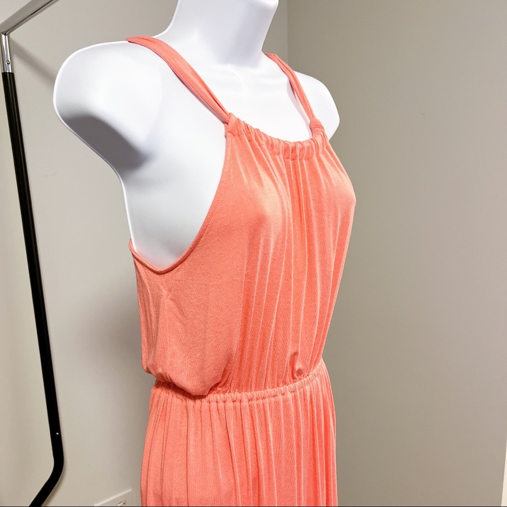 LOFT // Soft Halter Peach Coral Midi Dress - Picture 1 of 6